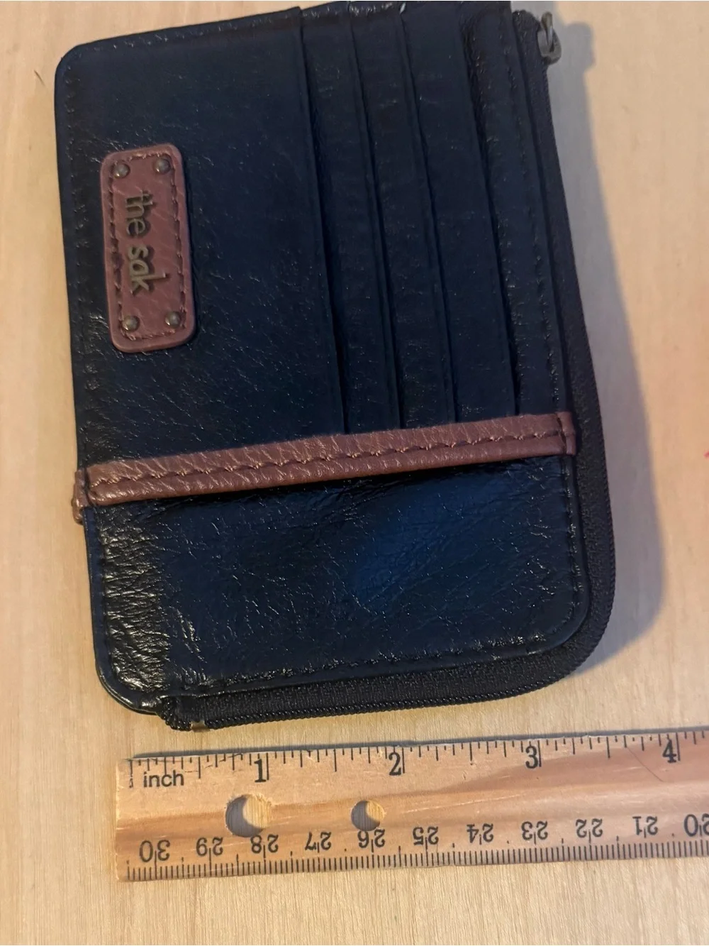 The Sak Black and Brown Leather Credit Card/ID  Zip Wallet